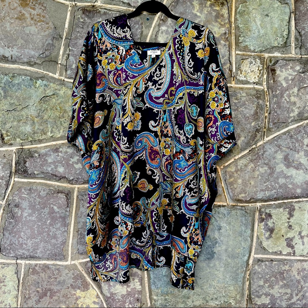 Umgee Black Paisley Print Blouse with Multicolor Accents